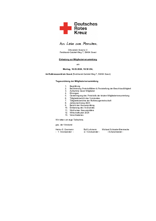 Einladung zur Mitgliederversammlung als Vorschaubild, Download gegen Ende der Seite